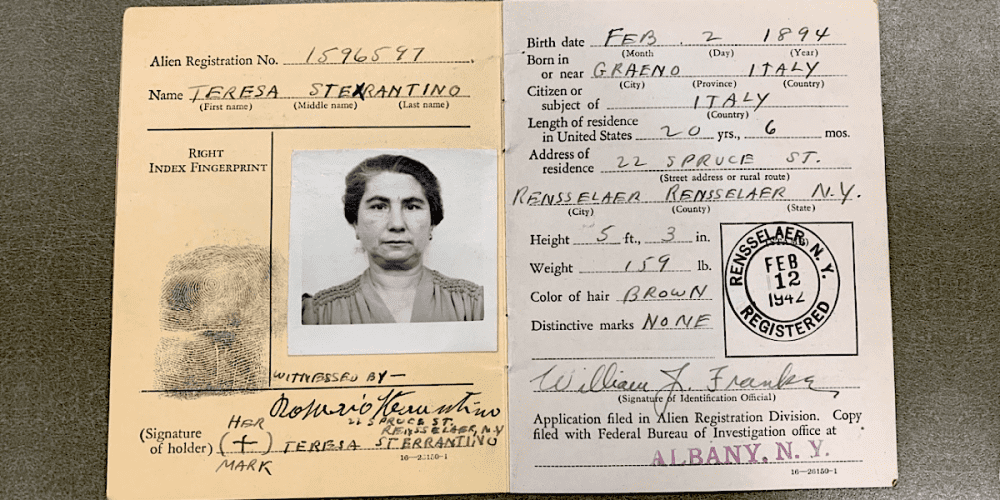 Alien Registration Identification card for Teresa Sterrantino