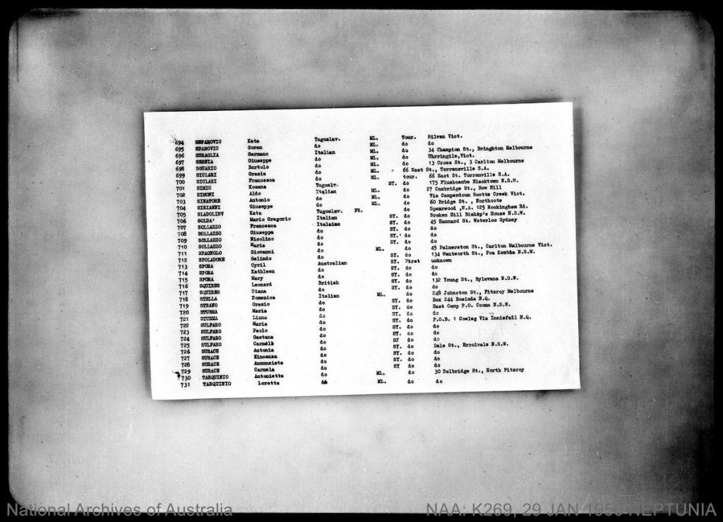 Maria Stagno - Neptunia - Australian passenger list - 1956